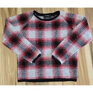 Maison Scotch Scoop Neck Plaid Sweater Womens‎ Red Black Gray Size 3 Wool Blend